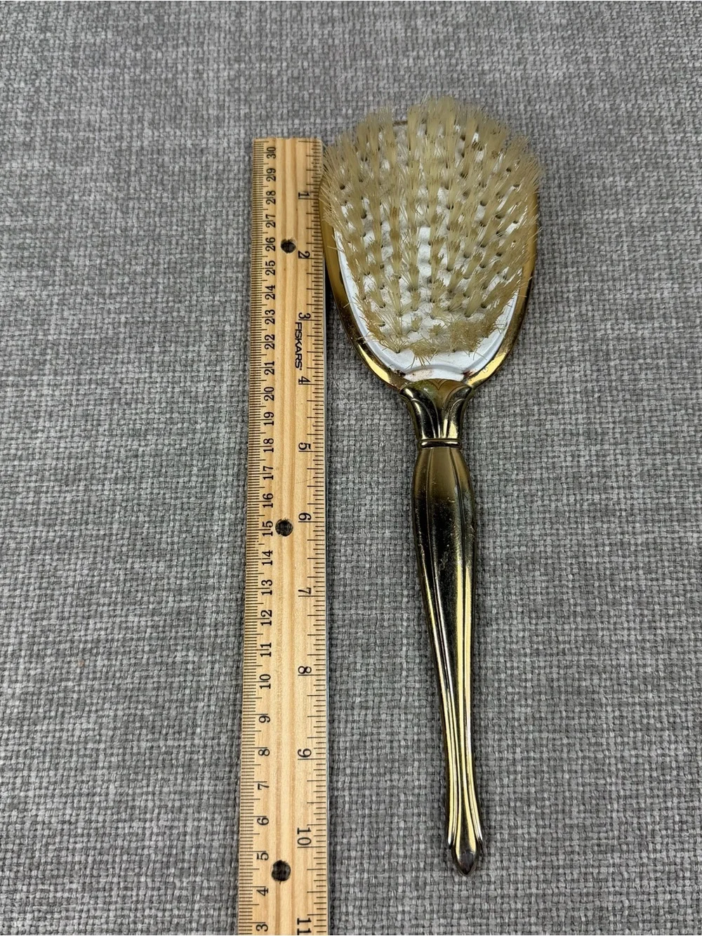 Vintage Vanity Hairbrush Gold Floral Design Cottagecore Patina Art Nouveau